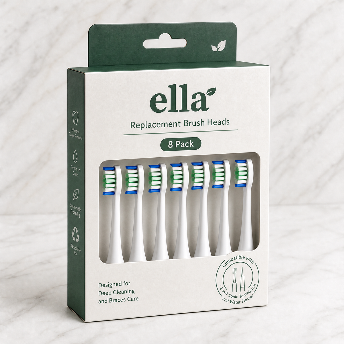 Ella-Smile  Replacement Brush Heads | 8 Pack Value Set for Braces Care