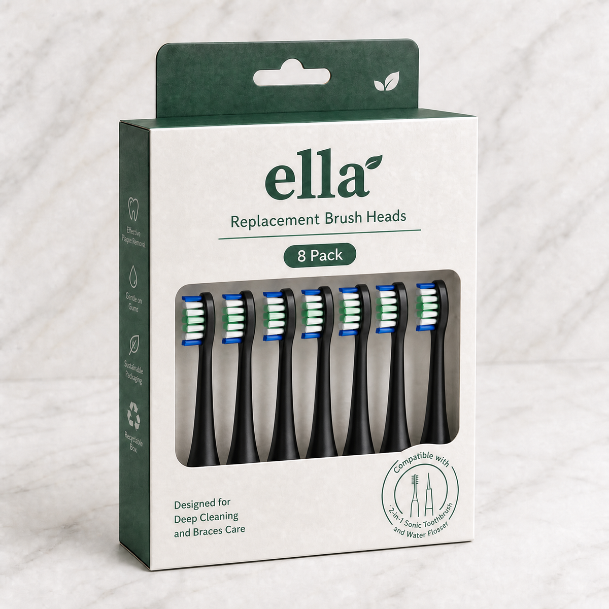 Ella-Smile  Replacement Brush Heads | 8 Pack Value Set for Braces Care