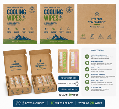 Cooling Wipes 2-Pack Bundle – Instant Cooling Relief for Hot Days, Travel & Gym